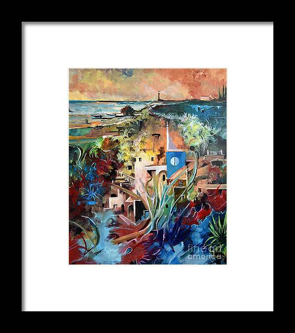 Abstract Framed Print featuring the painting Secret Cove by Sinisa Saratlic