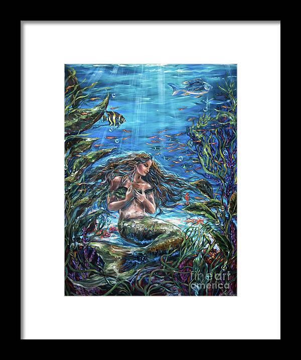 Mermaid Framed Print featuring the painting Secret Garden in the Sea by Linda Olsen