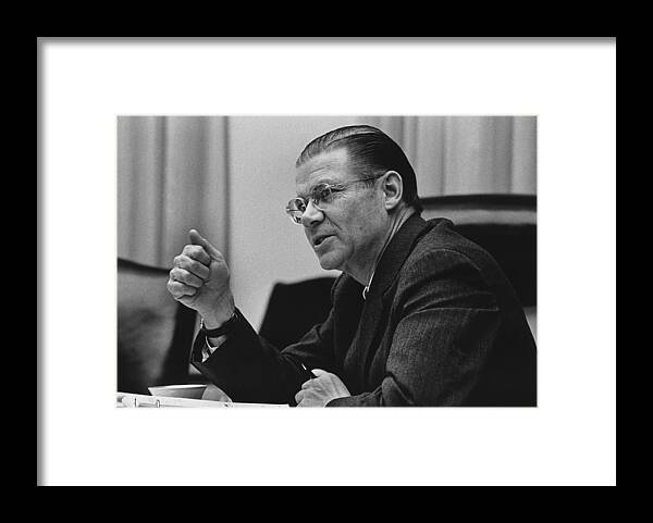 Robert Mcnamara Framed Print featuring the photograph Secretary of Defense Robert McNamara - 1968 by War Is Hell Store