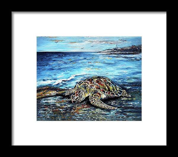 Turtle Framed Print featuring the painting See Weed Turtle by Harsh Malik