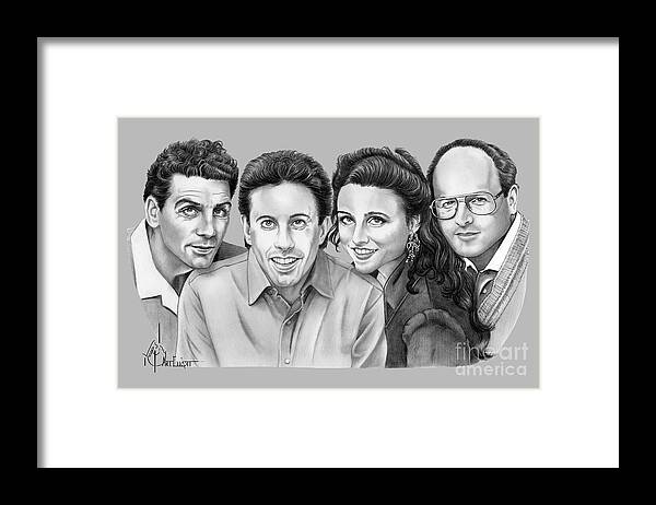 Pencil Framed Print featuring the drawing Seinfeld Cast by Murphy Elliott