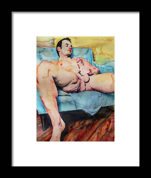 Male Framed Print featuring the painting Self pleasure by Nick Mantlo-Coots