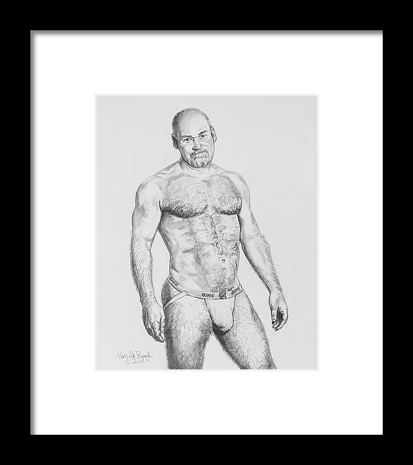 Portrait Framed Print featuring the drawing Self Portrait In Jock by Marc DeBauch