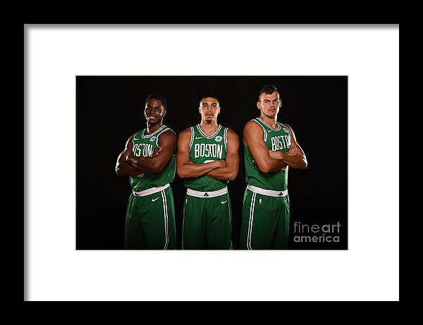 Nba Pro Basketball Framed Print featuring the photograph Semi Ojeleye and Jayson Tatum by Brian Babineau