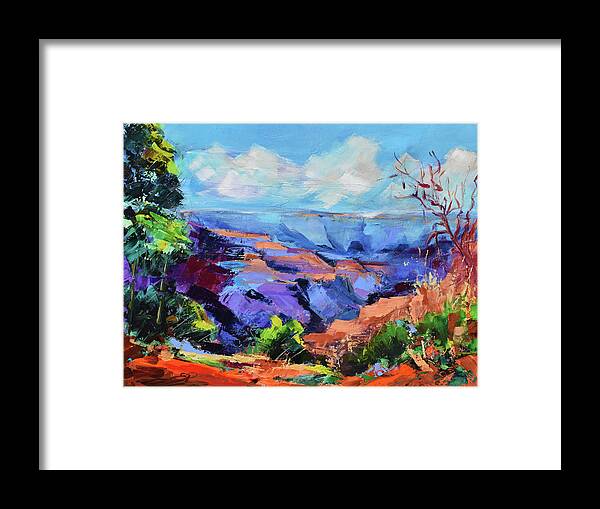 Grand Canyon Framed Print featuring the painting Serene Morning by the Canyon - Arizona by Elise Palmigiani