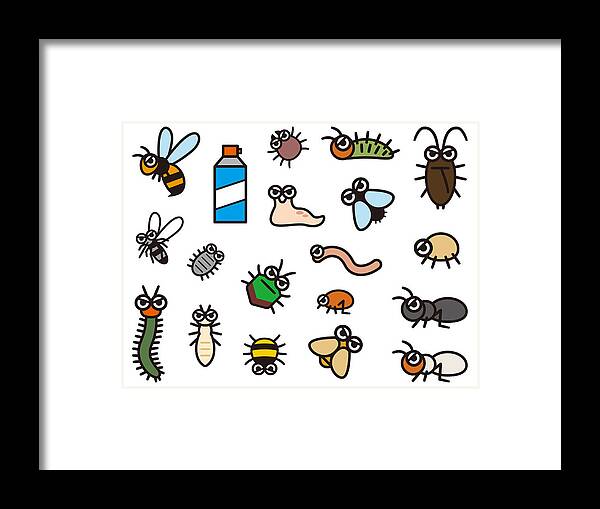 Tick Framed Print featuring the drawing Set of deformed illustrations of pest control by Ankomando