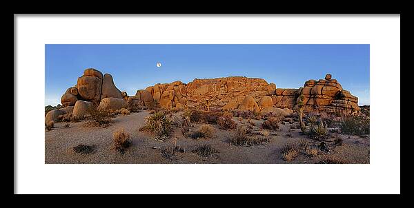 Landscape Framed Print featuring the photograph Setting Full Moon Over Teetering Rock Formation by Paul Breitkreuz