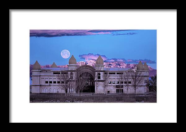 Full Moon Framed Print featuring the photograph Setting Moon over the Great Saltair, Utah by Doug Sims