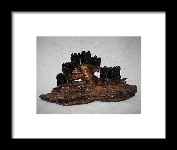 Pine Tree Knot Framed Print featuring the sculpture Seven Vultures on Pine Tree by Roger Swezey