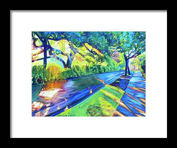 Neighborhood Framed Print featuring the painting Shade and Sunshine by Bonnie Lambert