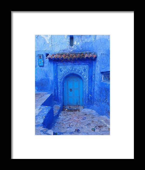 Morocco Framed Print featuring the photograph Shades of Blue by Andrea Whitaker