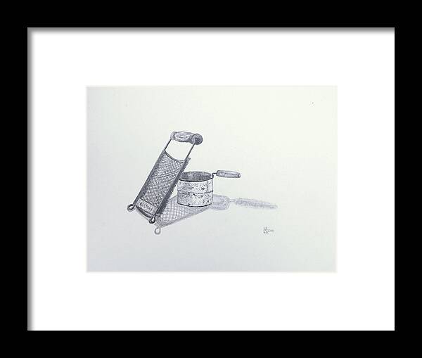 Graphite Framed Print featuring the drawing Shades of Granny's Kitchen by Mike Kling