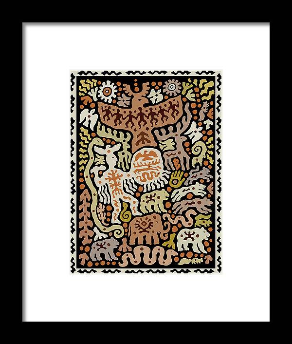 Shaman Folk Art Framed Print featuring the drawing Shaman Tribal Hunter by Vagabond Folk Art - Virginia Vivier