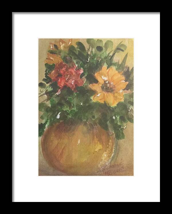 Yellow Framed Print featuring the painting Shared Flowers by Charme Curtin