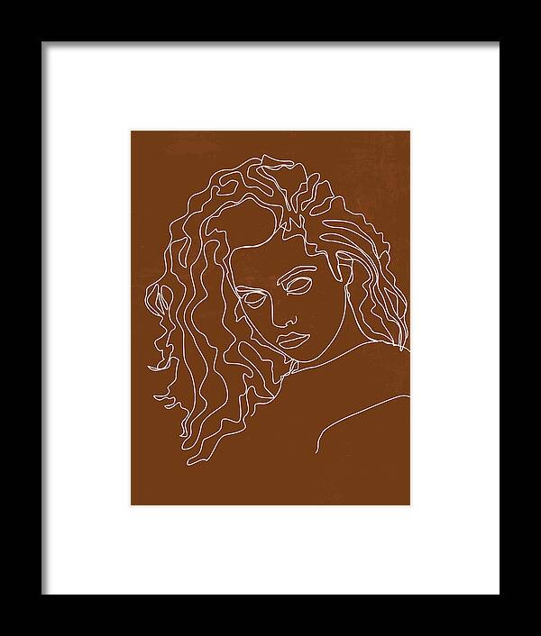 Fearless Framed Print featuring the mixed media She is Fierce - Contemporary, Minimal Portrait 4 - Brown by Studio Grafiikka