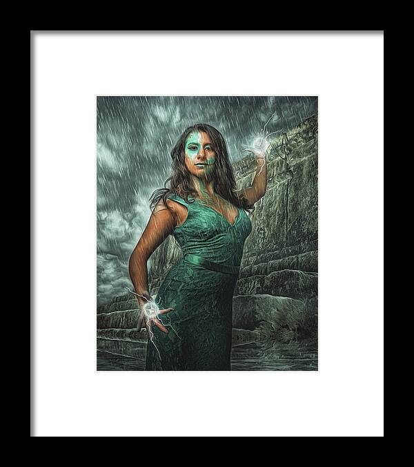 Aztec Framed Print featuring the digital art She of the Jade Skirt by Brad Barton