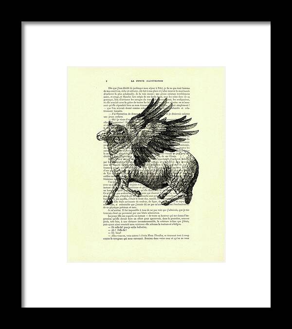 Sheep Framed Print featuring the digital art Sheep With Angel Wings Black And White by Madame Memento