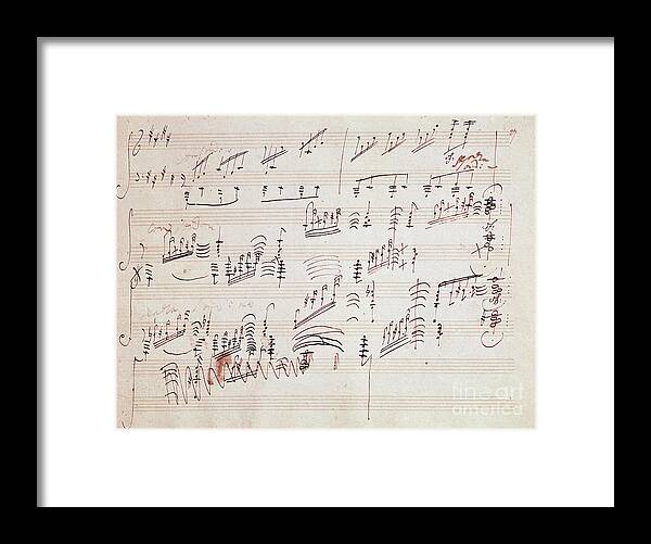 Beethoven Framed Print featuring the drawing Sheet music for the Moonlight Sonata by Beethoven by Beethoven