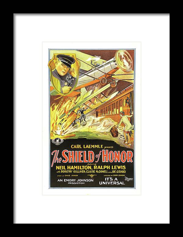 Shield Framed Print featuring the mixed media ''Shield of Honor'' - 1928 by Movie World Posters