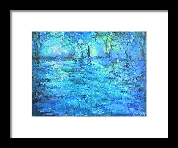 Landscape Framed Print featuring the painting Shimmering Watery Glade by Mary Wolf