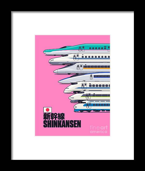 Shinkansen Framed Print featuring the digital art Shinkansen Bullet Train Evolution Pink by Organic Synthesis