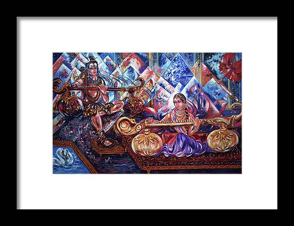 Shiva Framed Print featuring the painting Shiva Parvati by Harsh Malik