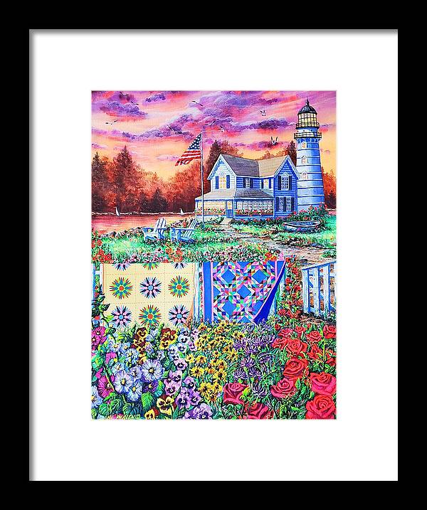 Lighthouse Framed Print featuring the painting Shoreline Treasures by Diane Phalen