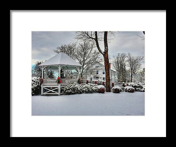 Shrewsbury Framed Print featuring the photograph Shrewsbury Town Common covered in snow by Monika Salvan