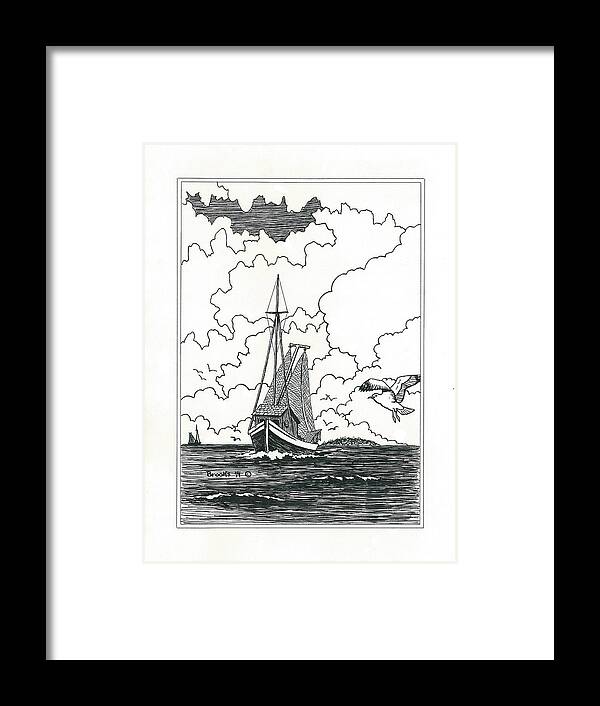 Boat Framed Print featuring the drawing Shrimpin' by Richard Brooks