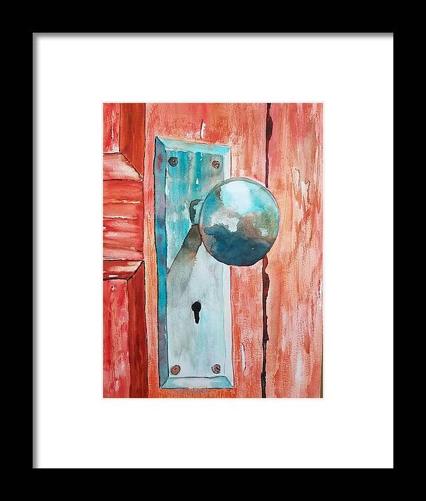 Door Knob Framed Print featuring the painting Shut the Front Door by Ann Frederick