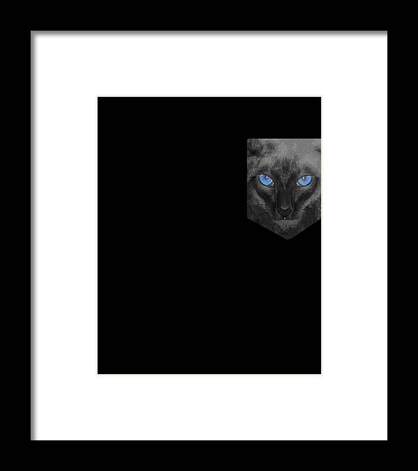 Funny Framed Print featuring the digital art Siamese Cat Pocket Shirt by Flippin Sweet Gear