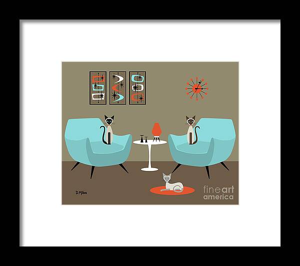 Siamese Cat Framed Print featuring the digital art Siamese Cats in Orange and Blue by Donna Mibus