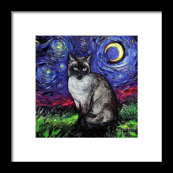 Siamese Cat Framed Print featuring the painting Siamese Night by Aja Trier