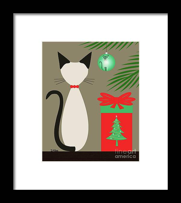 Mid Century Cat Framed Print featuring the digital art Siamese Reflection in Ornament by Donna Mibus