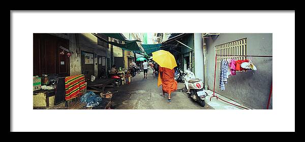Panoramic Framed Print featuring the photograph Siem reap cambodia street monk by Sonny Ryse
