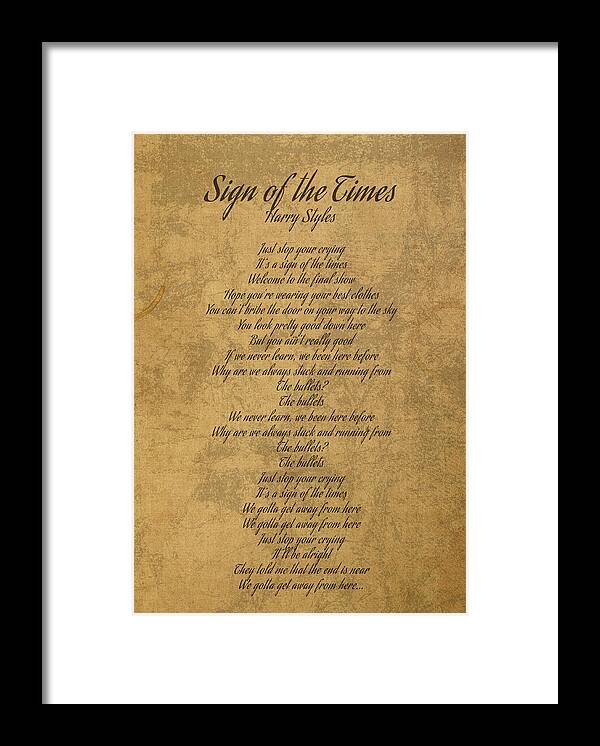 Sign of the Times by Harry Styles Vintage Song Lyrics on Parchment Framed  Print