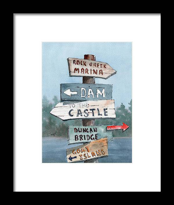 Watercolor Framed Print featuring the painting Sign Post #1 by Scott Brown
