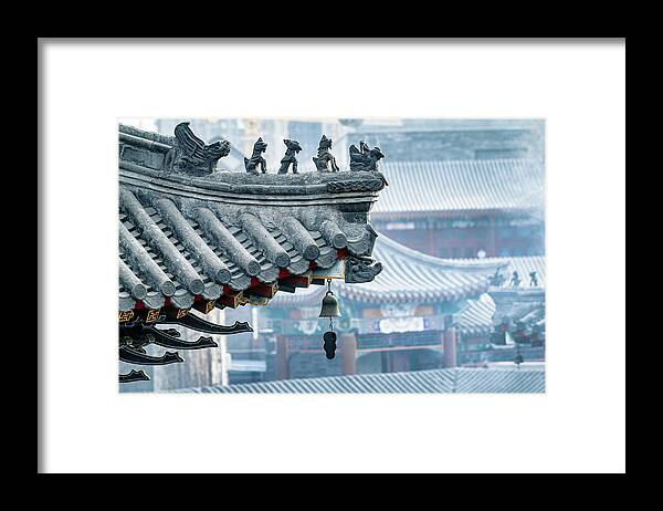 Ancestral Craftsmanship Framed Print featuring the photograph Silent Guardians - The Timeless Roofscape of Tianjin Temple by Benoit Bruchez