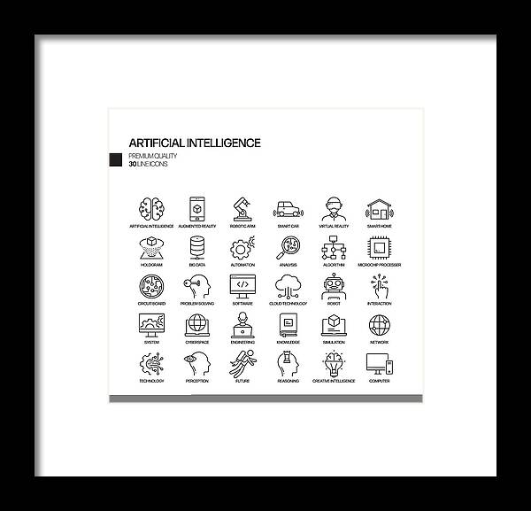 Augmented Reality Framed Print featuring the drawing Simple Set of Artificial Intelligence Related Vector Line Icons. Outline Symbol Collection. by Designer