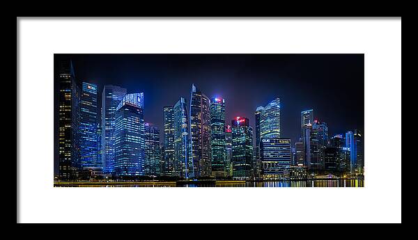 Panorama Framed Print featuring the photograph Singapore Skyline Panorama by Rick Deacon