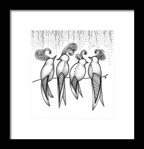 Birds Framed Print featuring the drawing Singin' in the Rain by Jan Steinle