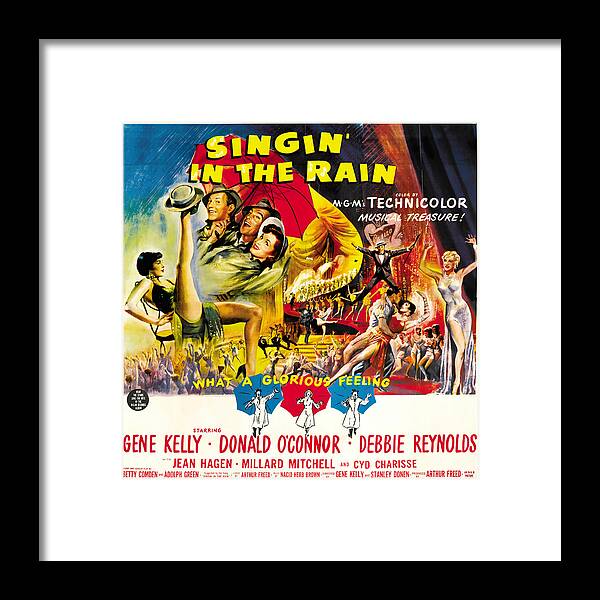 Singin Framed Print featuring the mixed media ''Singin' in the Rain'', with Gene Kelly, 1952 #1 by Movie World Posters