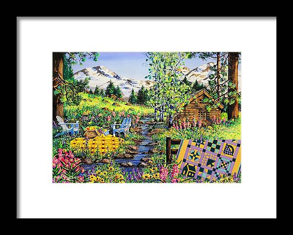 Log Cabin Framed Print featuring the painting Sisters Sampler by Diane Phalen