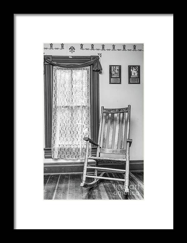 Rocking Chair Framed Print featuring the photograph Sit and Rock Grayscale by Jennifer White