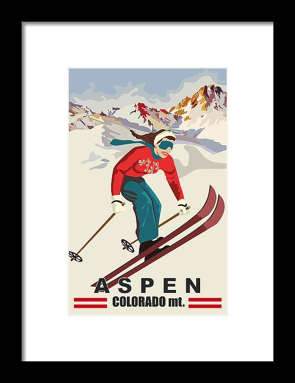 Aspen Framed Print featuring the digital art Ski in Aspen by Long Shot