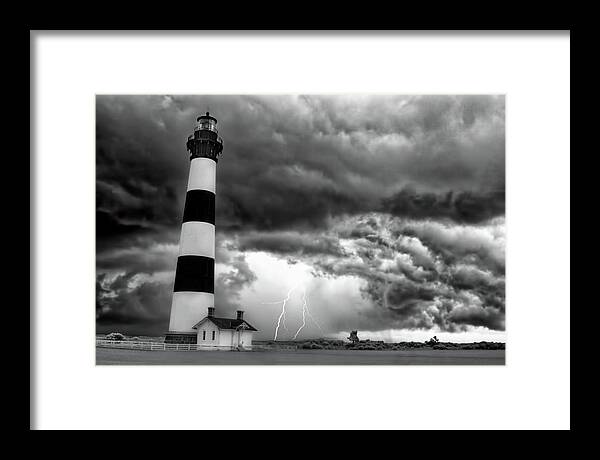 North Carolina Framed Print featuring the photograph Skies of Fire bw by Dan Carmichael