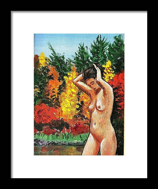  Framed Print featuring the painting Skinny Dipping in Walden pond by James RODERICK