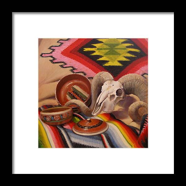 Realism Framed Print featuring the painting Skull and Pottery by Donelli DiMaria