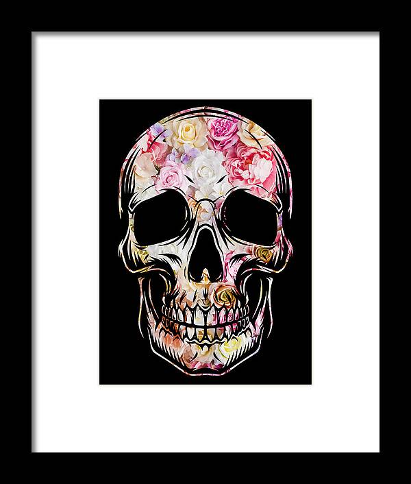 Skull Framed Print featuring the painting Skull Flowers Floral T-Shirt by Tony Rubino