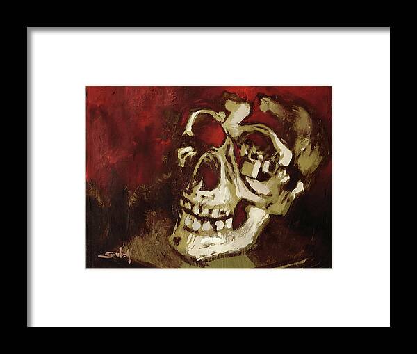 Skull Framed Print featuring the painting Skull in Red Shade by Sv Bell